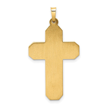 14K Gelbgold 14K Poliert und Strukturiert Hohl Ranke Design Doppelt Kreuz Anhänger