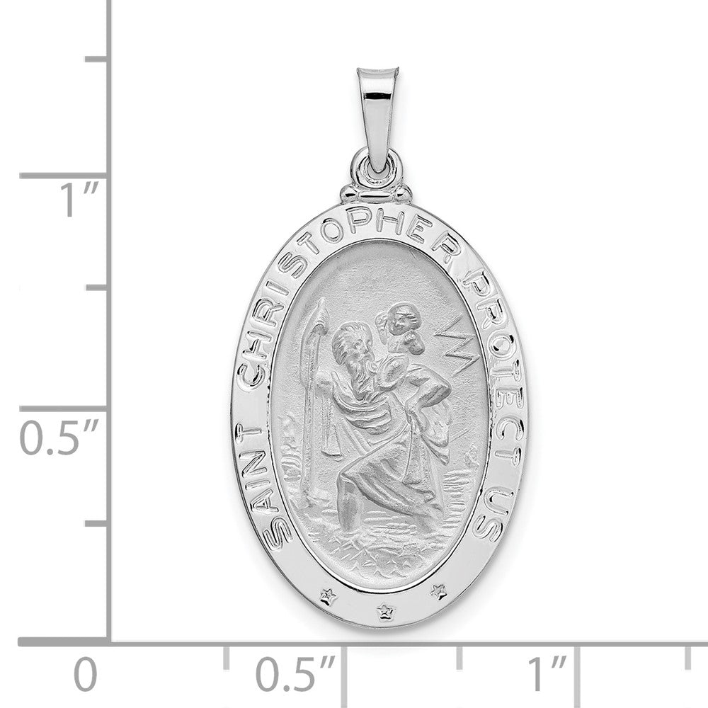 14K Weißgold Polierter Ovaler Massiver Sankt-Christopherus-Medaillon-Anhänger