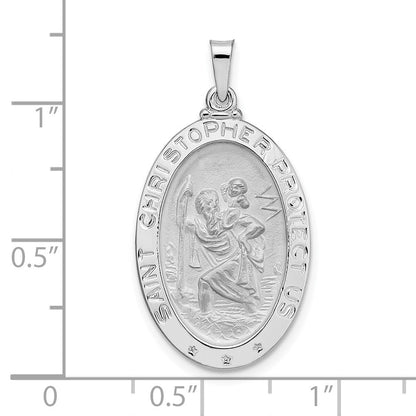 14K Weißgold Polierter Ovaler Massiver Sankt-Christopherus-Medaillon-Anhänger