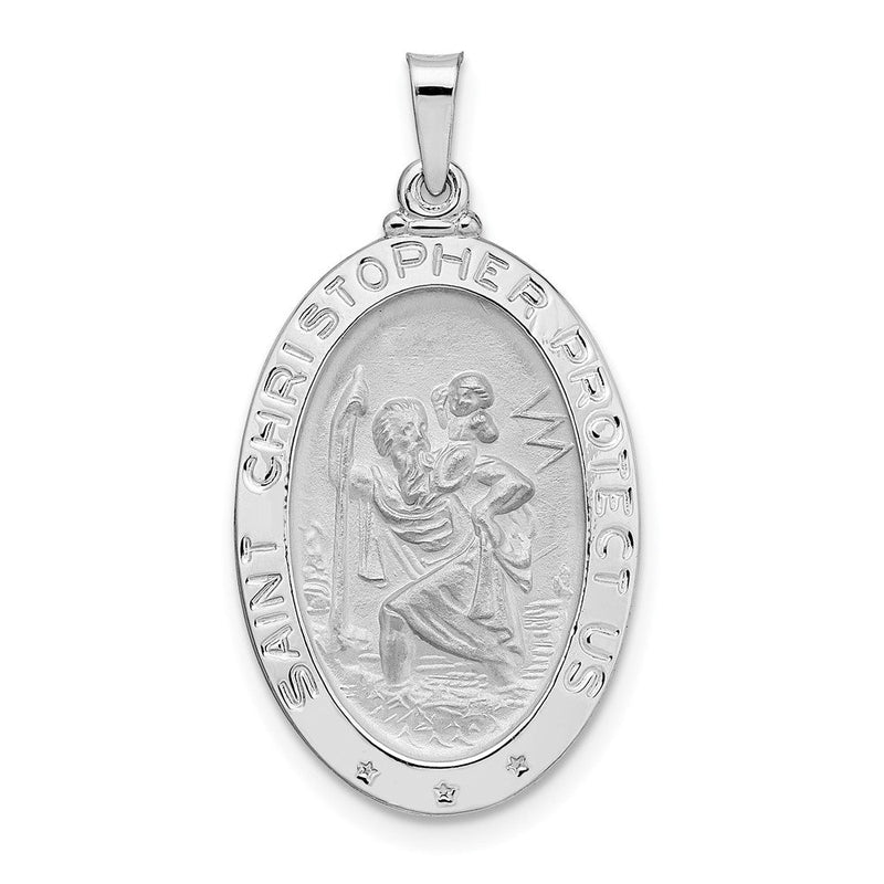 14K Weißgold Polierter Ovaler Massiver Sankt-Christopherus-Medaillon-Anhänger