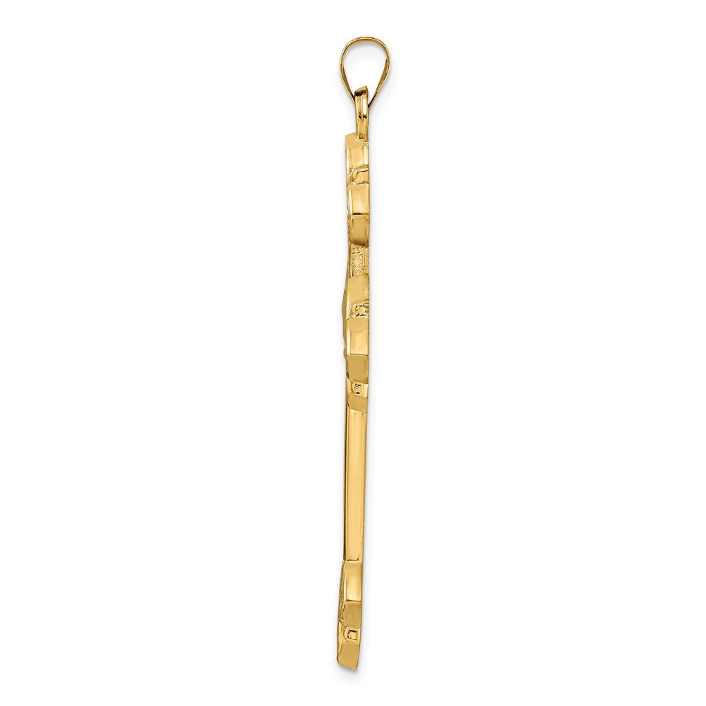 14K Gelbgold 14K Poliert Hohl Fantasie Fleur De Lis Kreuz Anhänger