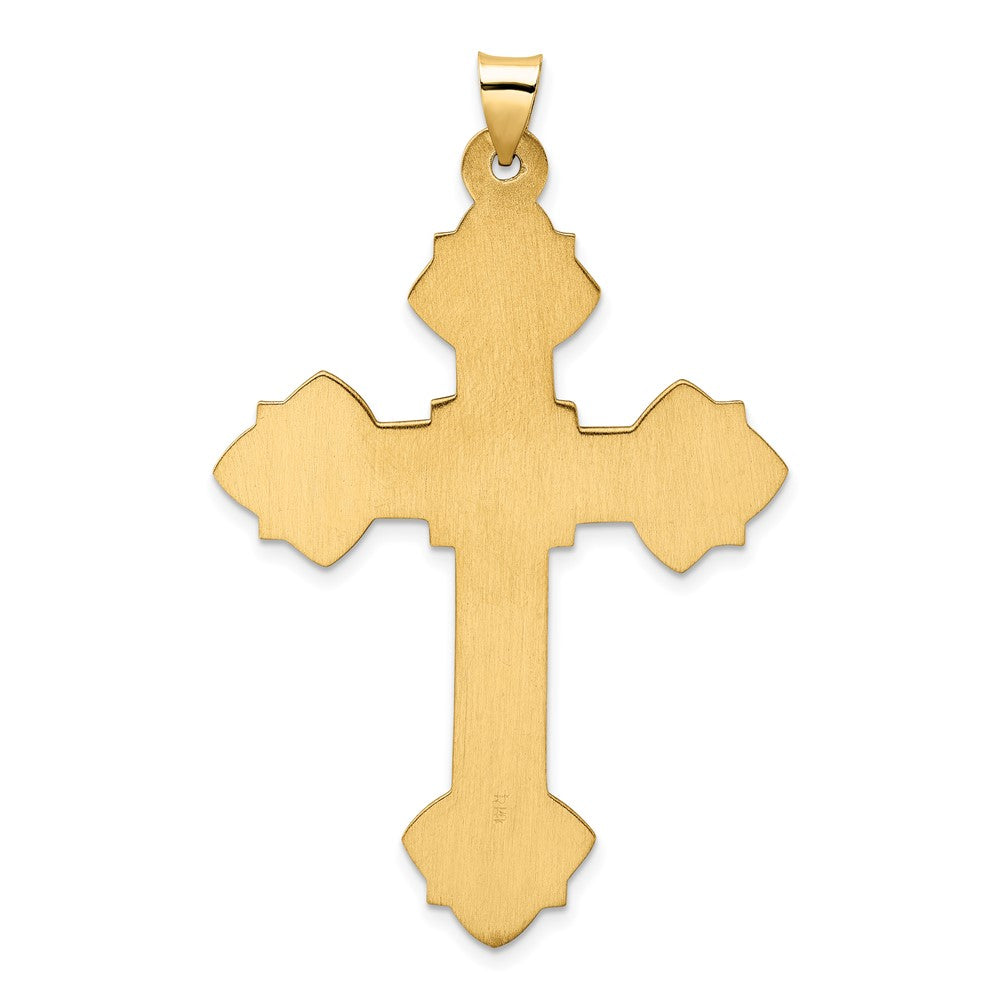 14K Gelbgold 14K Poliert Hohl Fantasie Fleur De Lis Kreuz Anhänger