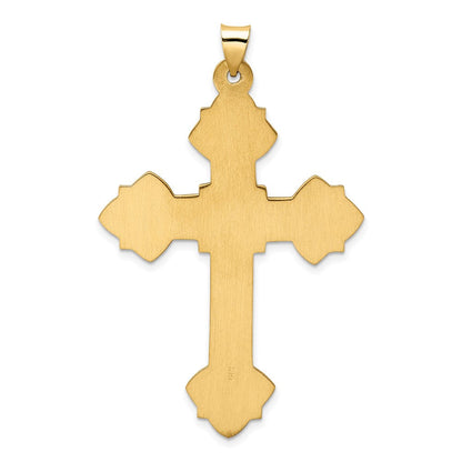 14K Gelbgold 14K Poliert Hohl Fantasie Fleur De Lis Kreuz Anhänger