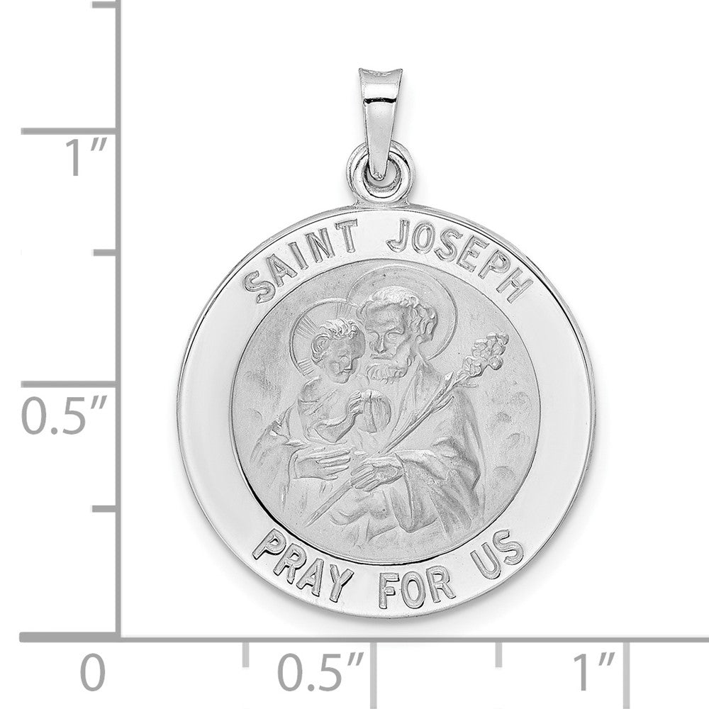 14K Weißgold Polierter Heiliger Josef Massiv Medaille Anhänger