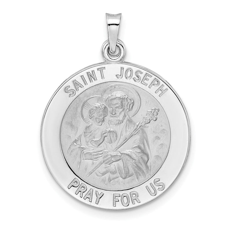 14K Weißgold Polierter Heiliger Josef Massiv Medaille Anhänger