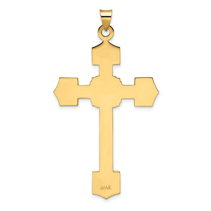 14K Gelbgold Poliert Massiv Kreuz-Anhänger mit Fantasie-Design