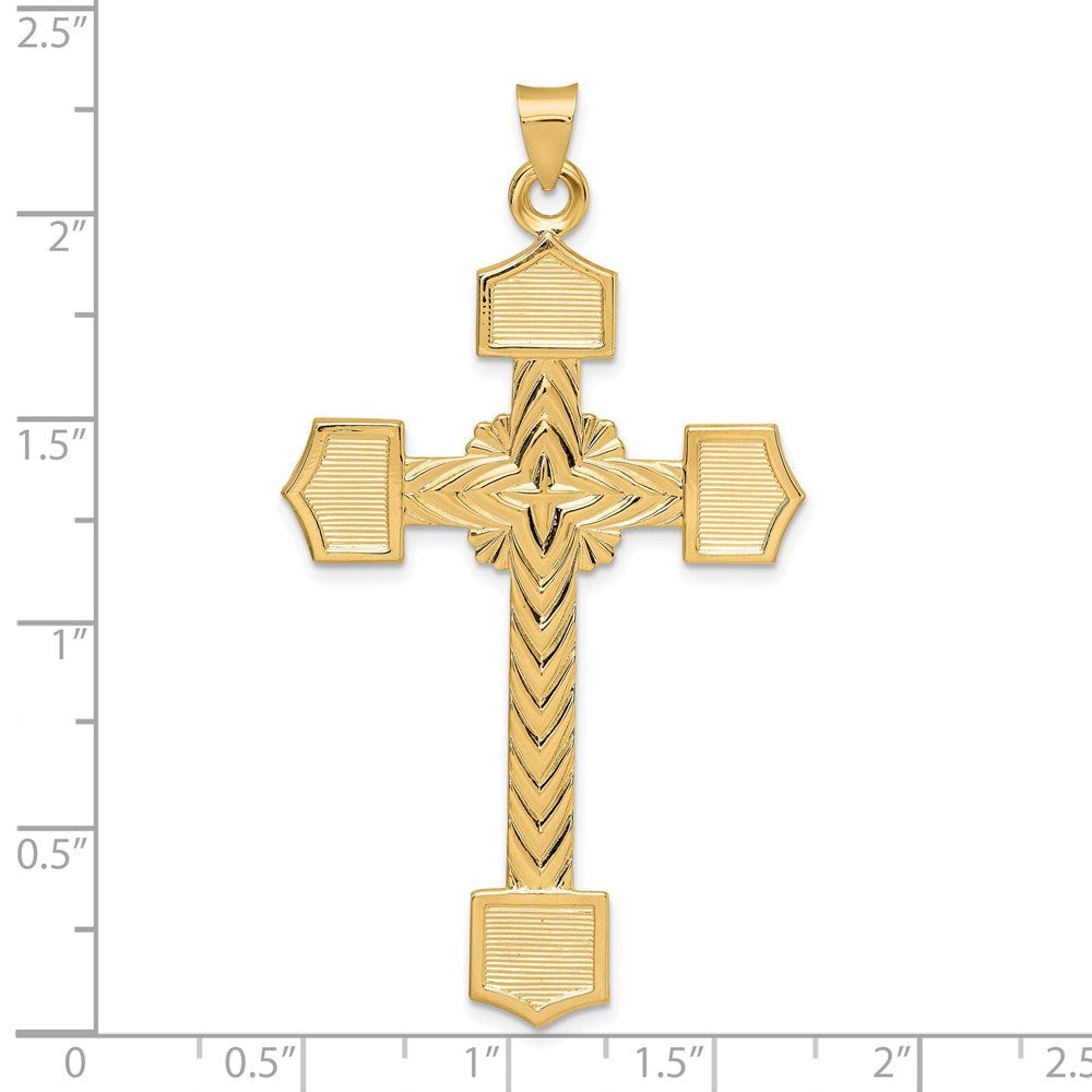 14K Gelbgold Poliert Massiv Kreuz-Anhänger mit Fantasie-Design