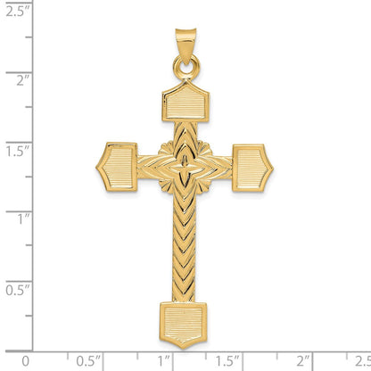 14K Gelbgold Poliert Massiv Kreuz-Anhänger mit Fantasie-Design