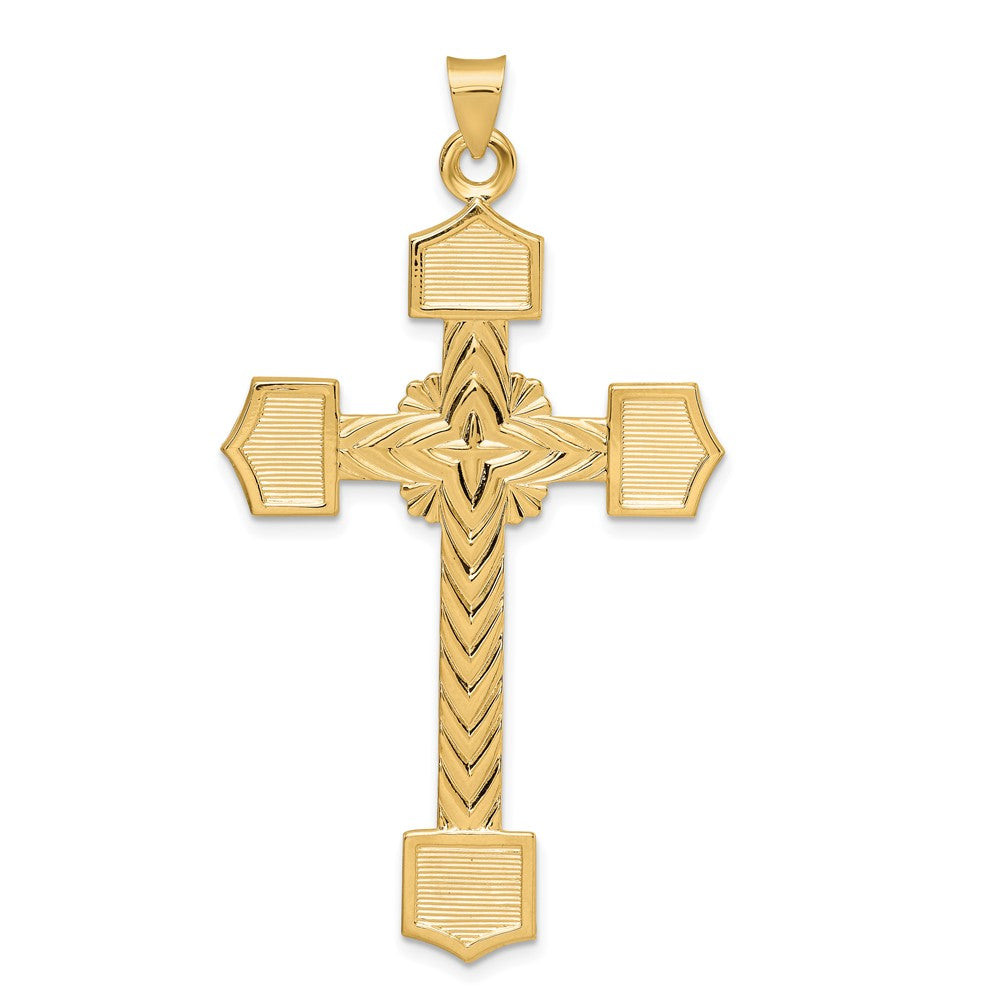 14K Gelbgold Poliert Massiv Kreuz-Anhänger mit Fantasie-Design