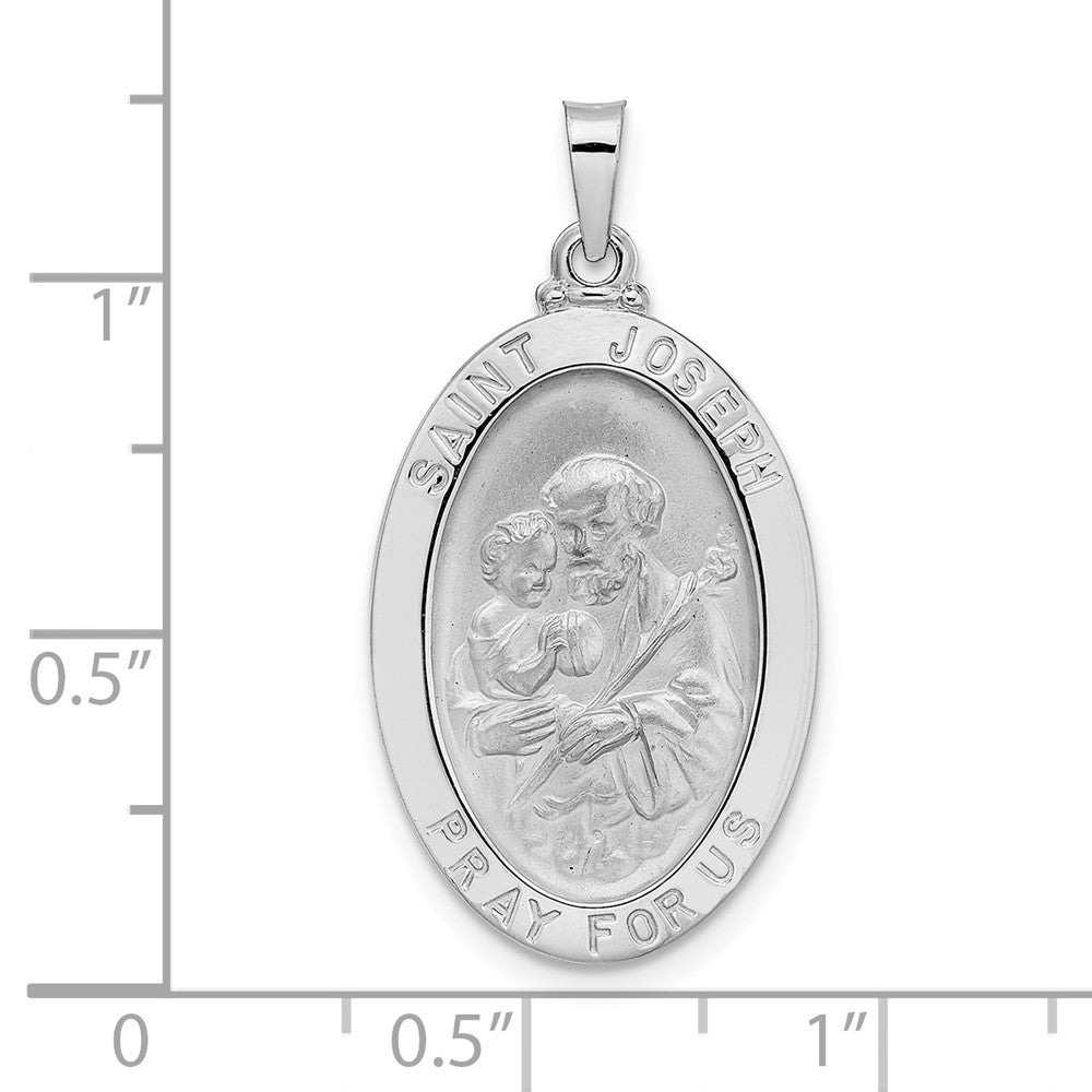 14K Weißgold Polierter Ovaler Sankt-Josef-Anhänger, Massiv