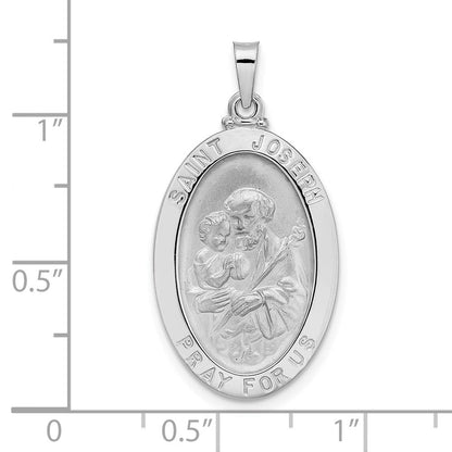 14K Weißgold Polierter Ovaler Sankt-Josef-Anhänger, Massiv
