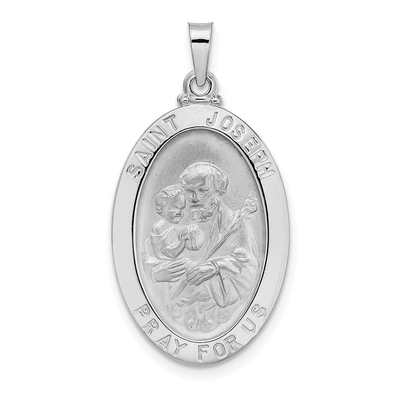 14K Weißgold Polierter Ovaler Sankt-Josef-Anhänger, Massiv