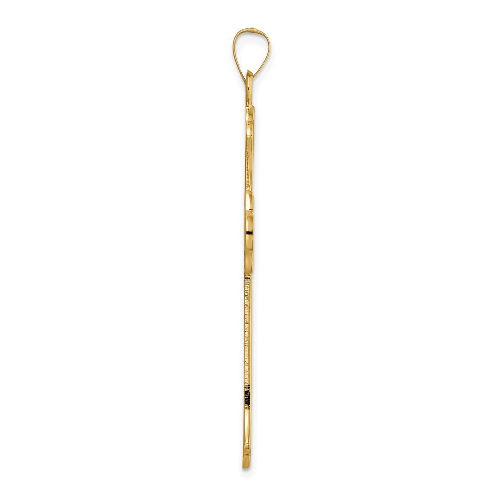 14K Gelbgold Polierter und Strukturierter Massiver Fleur-de-Lis-Kreuz-Anhänger