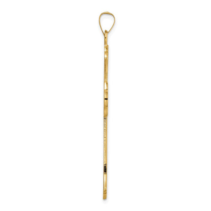 14K Gelbgold Polierter und Strukturierter Massiver Fleur-de-Lis-Kreuz-Anhänger
