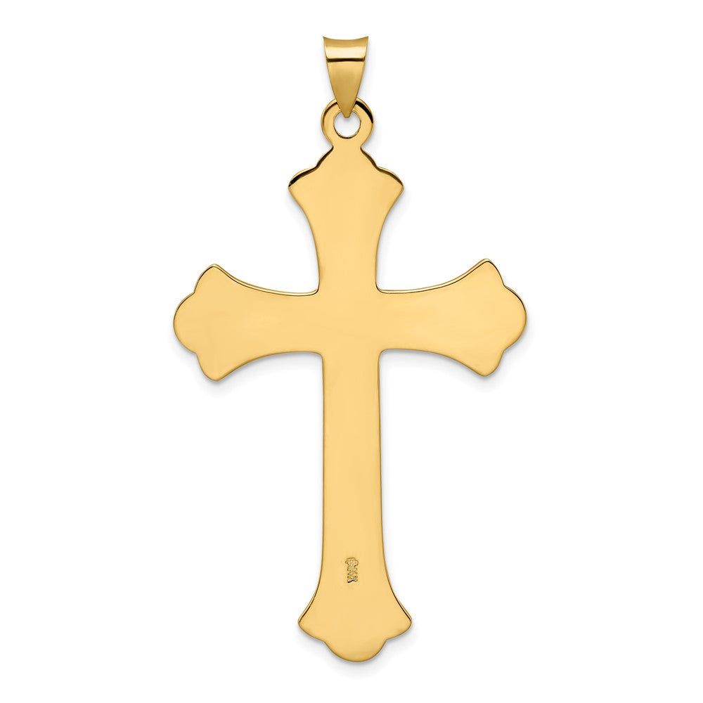 14K Gelbgold Polierter und Strukturierter Massiver Fleur-de-Lis-Kreuz-Anhänger