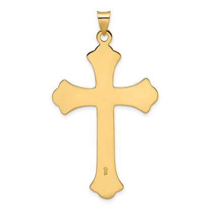 14K Gelbgold Polierter und Strukturierter Massiver Fleur-de-Lis-Kreuz-Anhänger