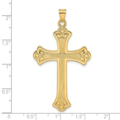 14K Gelbgold Polierter und Strukturierter Massiver Fleur-de-Lis-Kreuz-Anhänger