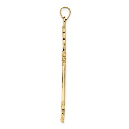 14K Gelbgold 14K Poliert Diamant Muster Hohl Kreuz Anhänger
