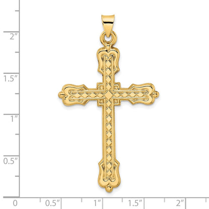 14K Gelbgold 14K Poliert Diamant Muster Hohl Kreuz Anhänger