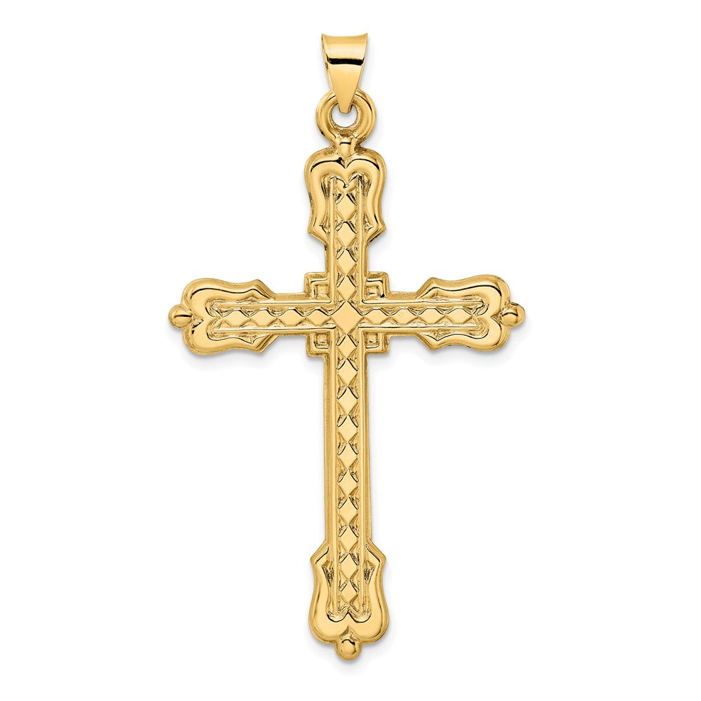 14K Gelbgold 14K Poliert Diamant Muster Hohl Kreuz Anhänger