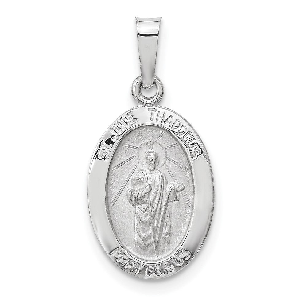 14K Weißgold 14K Weißgold Poliert und Satiniert Hohl Oval St Jude Thaddeus Medaille