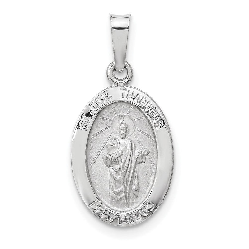 14K Weißgold 14K Weißgold Poliert und Satiniert Hohl Oval St Jude Thaddeus Medaille