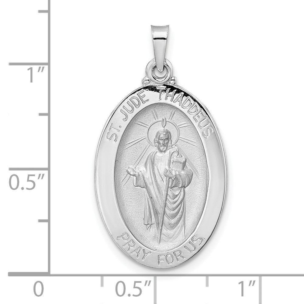 14K Weißgold Polierter Oval-Anhänger "Heiliger Judas Medaille