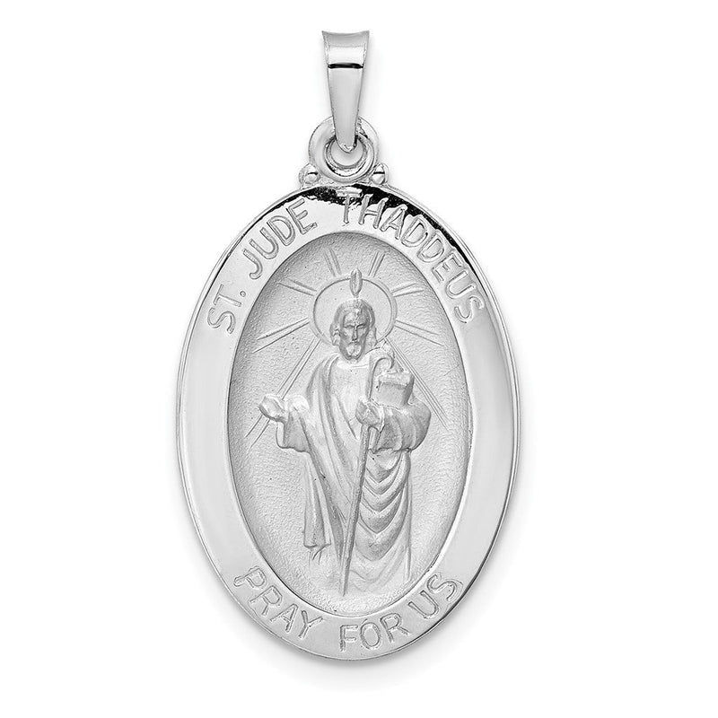 14K Weißgold Polierter Oval-Anhänger "Heiliger Judas Medaille