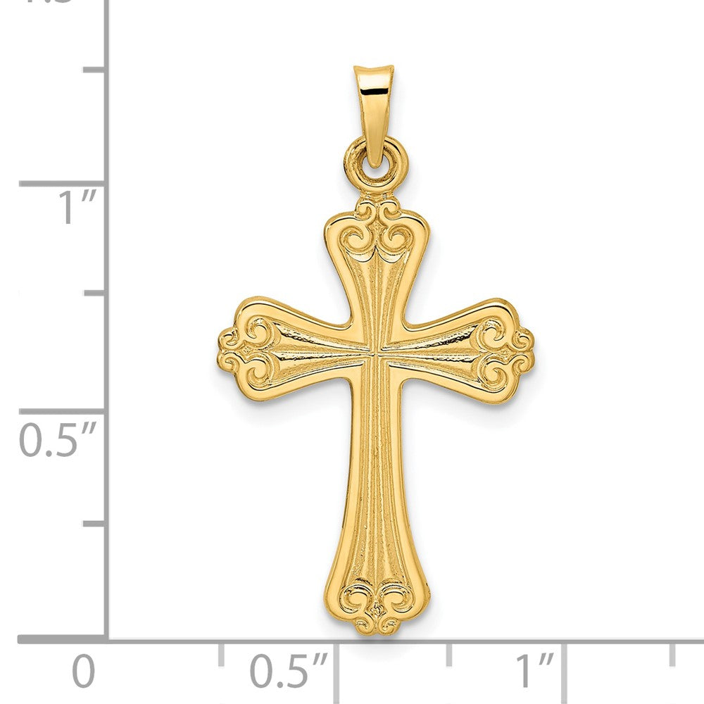 14K Gelbgold Polierter Massiver Kreuzanhänger mit Fantasie-Design
