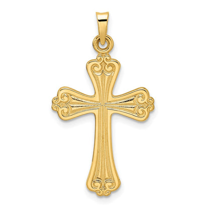 14K Gelbgold Polierter Massiver Kreuzanhänger mit Fantasie-Design