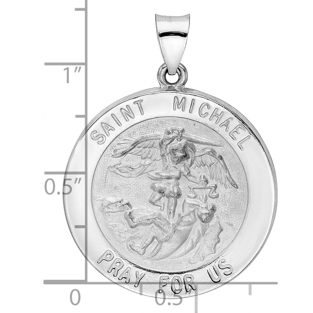 14K Weißgold 14K Weißgold Poliert und Satiniert Hohl St Michael Medaille Anhänger