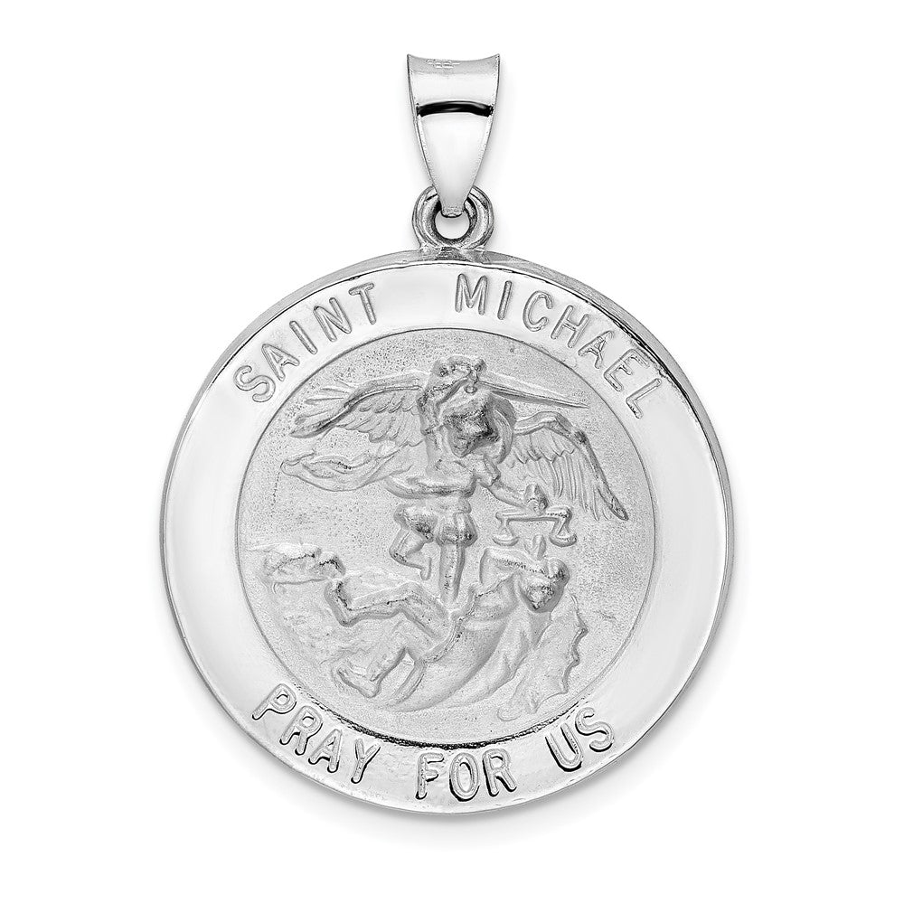 14K Weißgold 14K Weißgold Poliert und Satiniert Hohl St Michael Medaille Anhänger