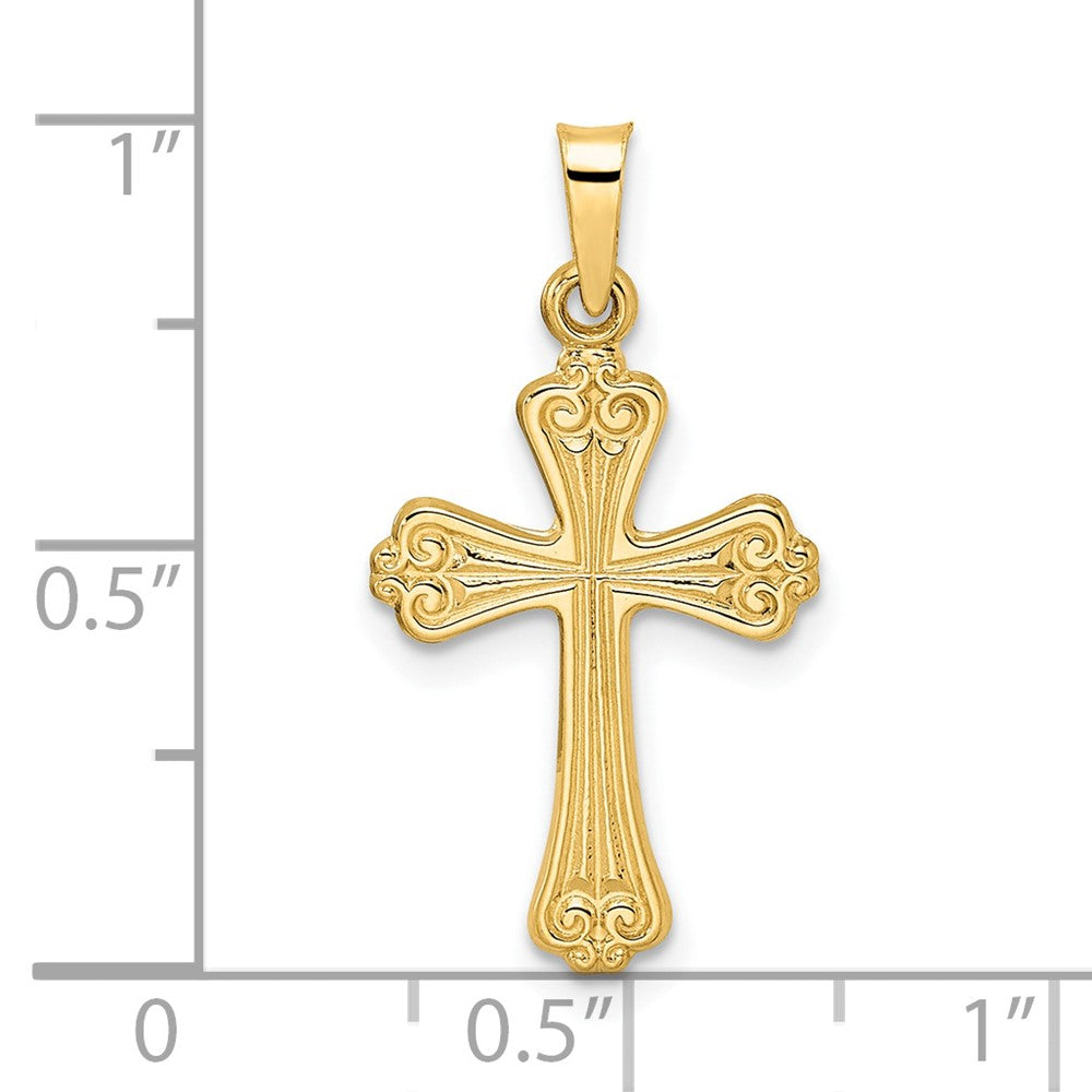 14K Gelbgold Polierter Massiver Kreuzanhänger mit Fantasie-Design