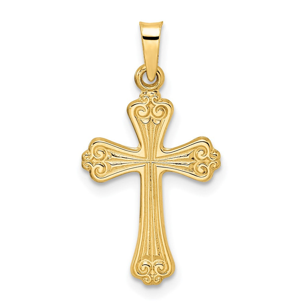 14K Gelbgold Polierter Massiver Kreuzanhänger mit Fantasie-Design