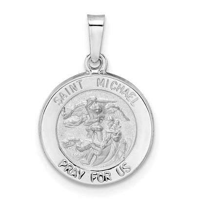 14K Weißgold 14K Weißgold Poliert und Satiniert Hohl St Michael Medaille Anhänger