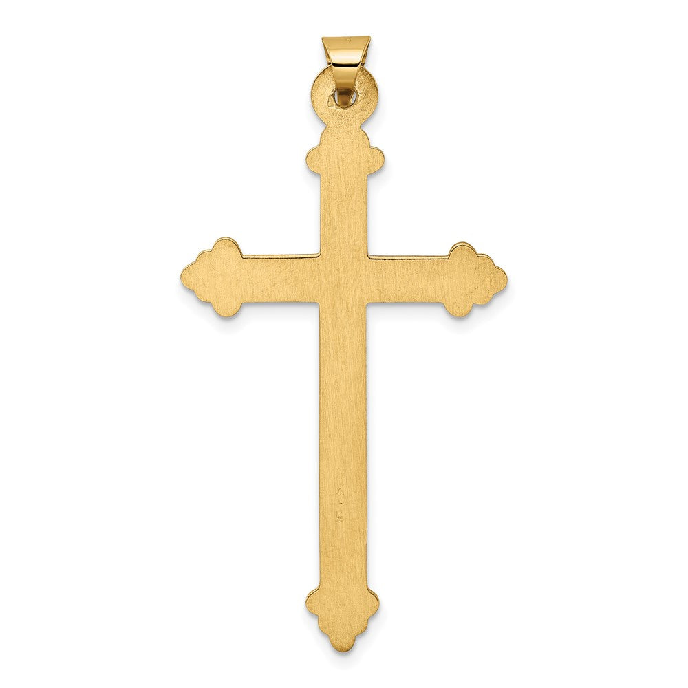 14K Gelbgold 14K Poliert und Strukturiert Hohl Herzen Kreuz Anhänger