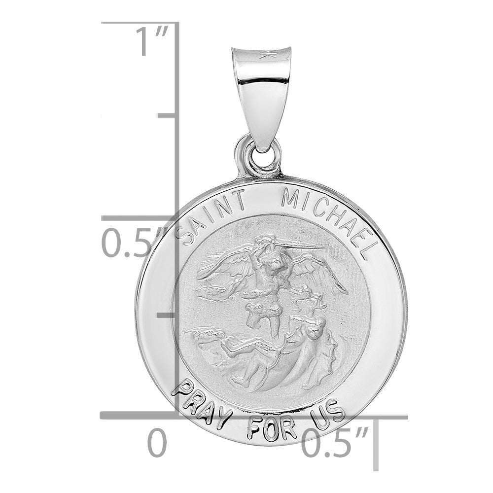14K Weißgold 14K Weißgold Poliert und Satiniert Hohl St Michael Medaille Anhänger