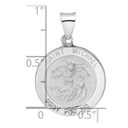 14K Weißgold 14K Weißgold Poliert und Satiniert Hohl St Michael Medaille Anhänger