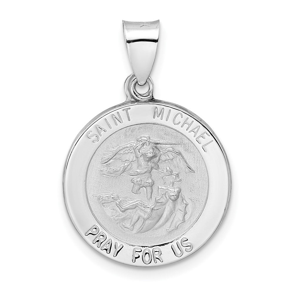 14K Weißgold 14K Weißgold Poliert und Satiniert Hohl St Michael Medaille Anhänger
