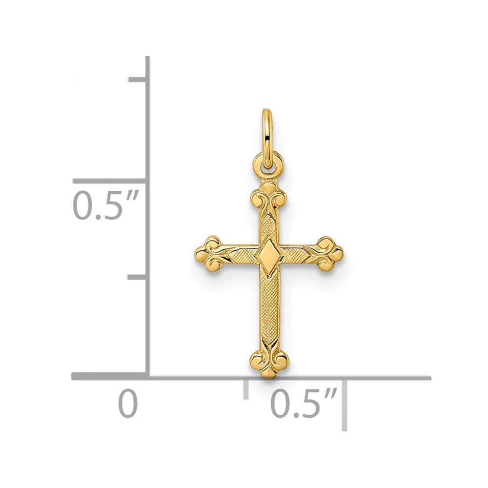 14K Gelbgold 14K Poliert und Strukturiert Massiv Diamant Form Kreuz Anhänger