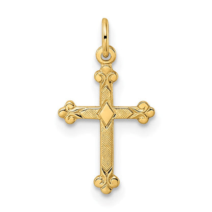 14K Gelbgold 14K Poliert und Strukturiert Massiv Diamant Form Kreuz Anhänger