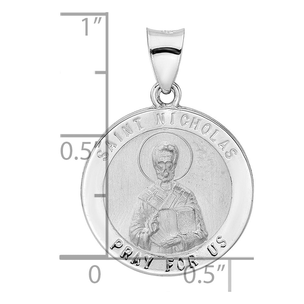 14K Weißgold 14K Weißgold Poliert und Satiniert Hohl St Nicholas Medaille Anhänger