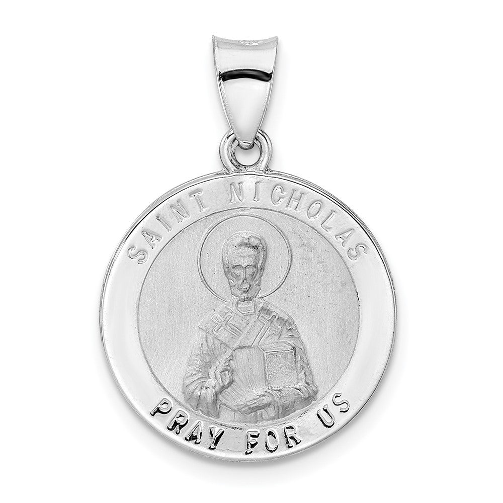 14K Weißgold 14K Weißgold Poliert und Satiniert Hohl St Nicholas Medaille Anhänger