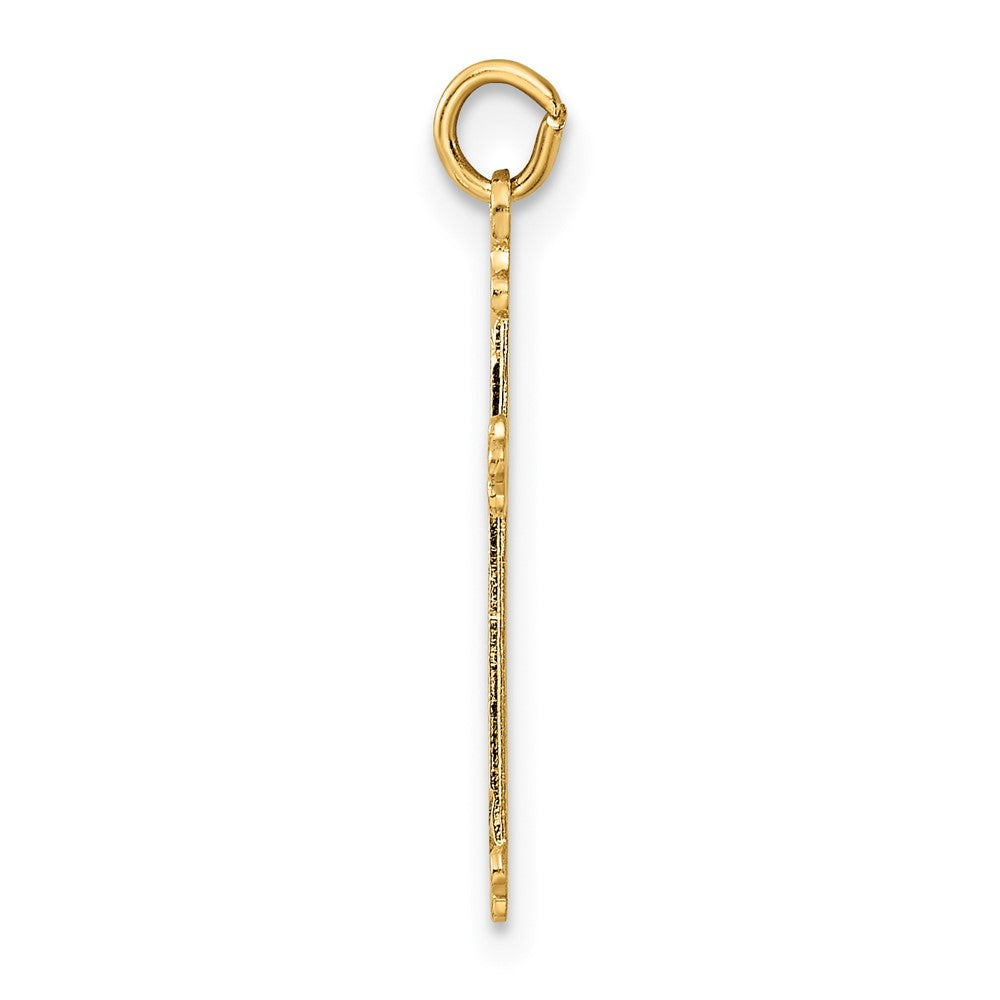 14K Gelbgold 14K Poliert und Strukturiert Massiv Diamant Form Kreuz Anhänger