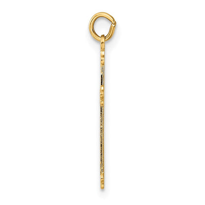 14K Gelbgold 14K Poliert und Strukturiert Massiv Diamant Form Kreuz Anhänger