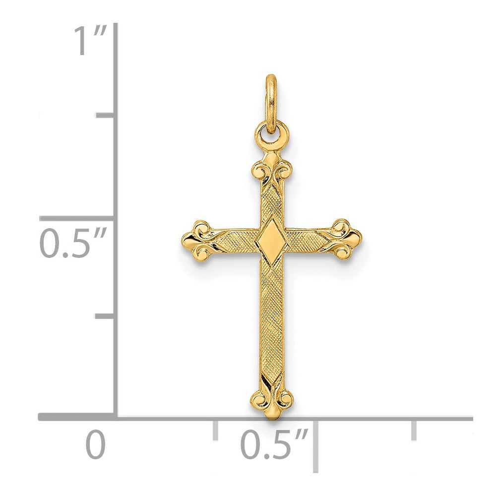 14K Gelbgold 14K Poliert und Strukturiert Massiv Diamant Form Kreuz Anhänger