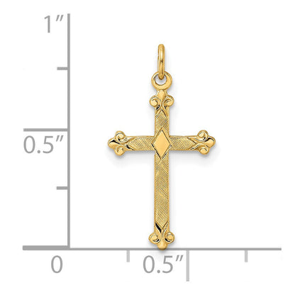 14K Gelbgold 14K Poliert und Strukturiert Massiv Diamant Form Kreuz Anhänger