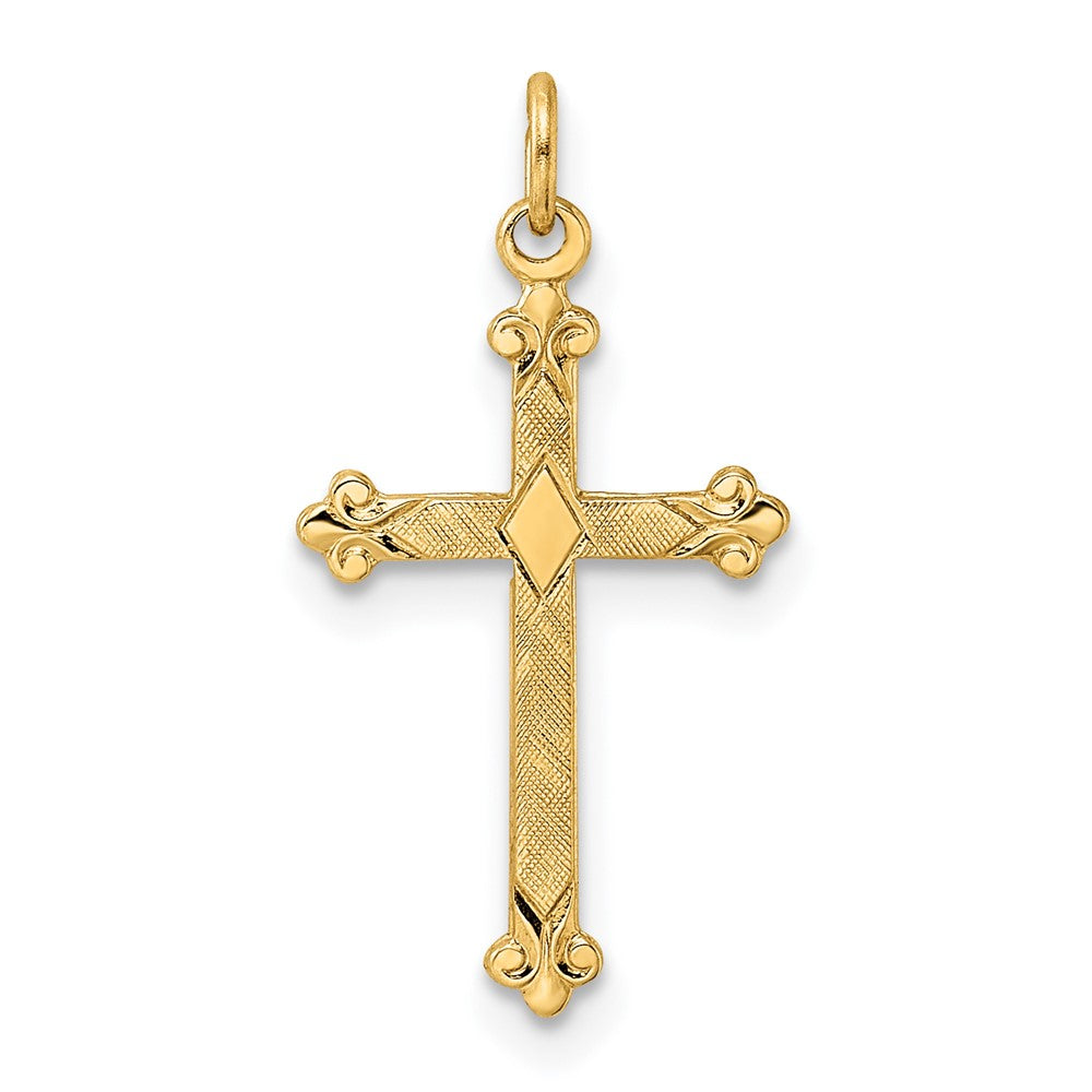 14K Gelbgold 14K Poliert und Strukturiert Massiv Diamant Form Kreuz Anhänger