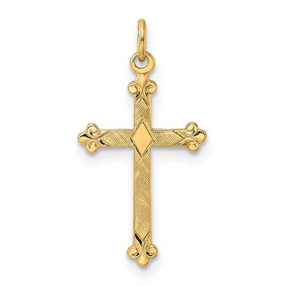 14K Gelbgold 14K Poliert und Strukturiert Massiv Diamant Form Kreuz Anhänger