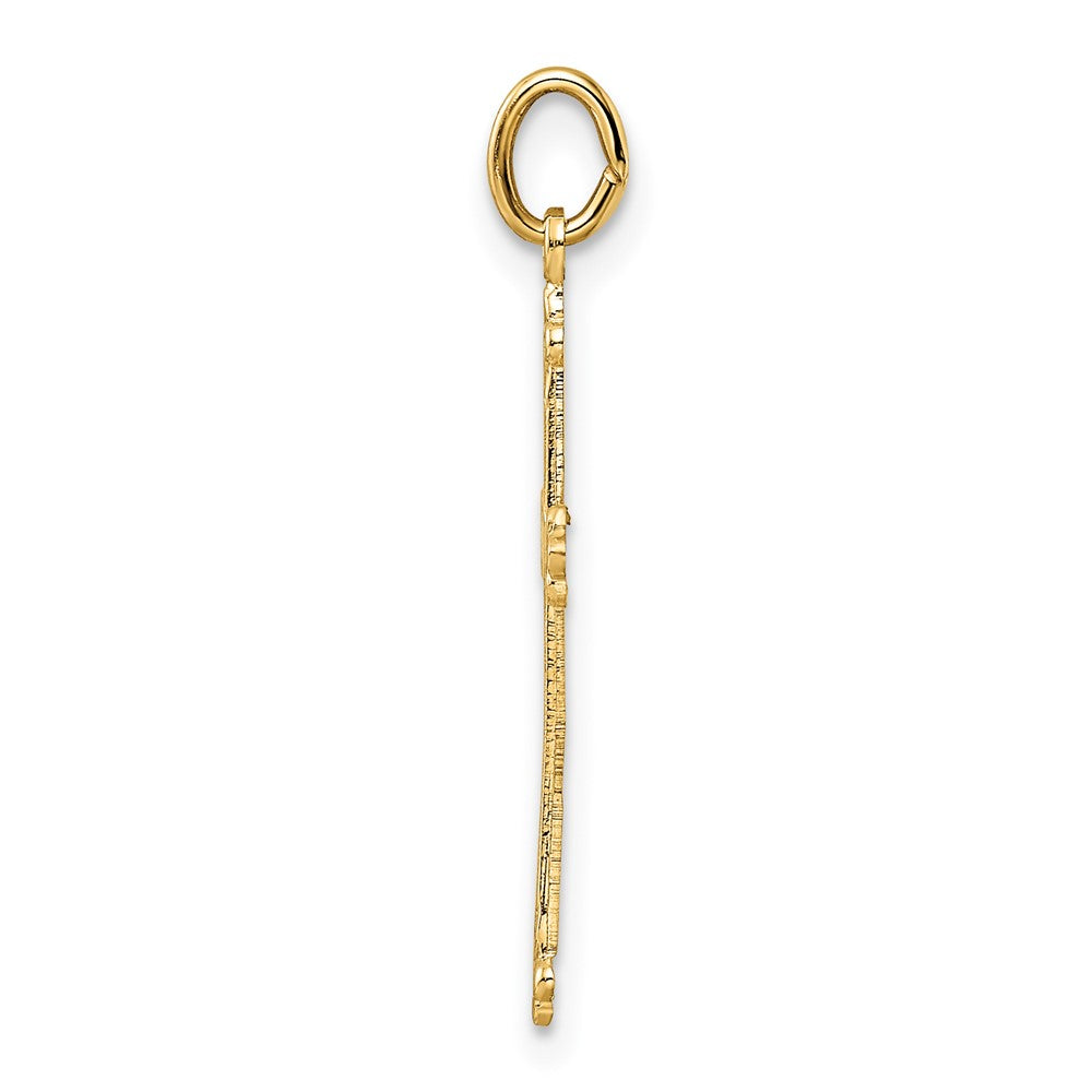 14K Gelbgold 14K Poliert und Strukturiert Massiv Diamant Form Kreuz Anhänger